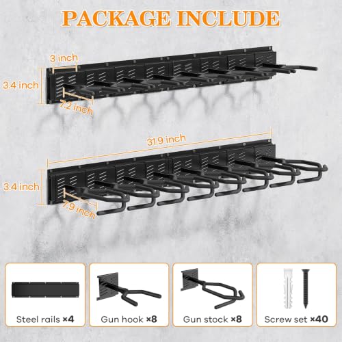 Heavy Duty Steel Gun Wall Rack 8-Slot Adjustable Indoor Mount for Rifles & Shotguns
