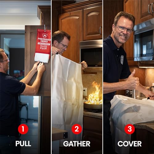 Prepared Hero XL Emergency Fire Blanket 4 Pack - Fire Safety & Heat Shield for Kitchen, Home, Car