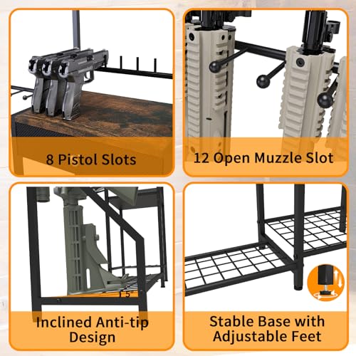 Large Indoor Rifle & Gun Floor Stand Rack with Pistol Holder - Heavy Duty Steel Wall Mount & Display