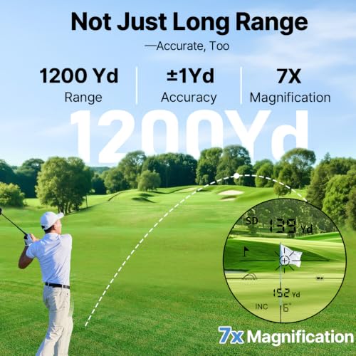KOKVP White Golf Range Finder with Slope, 1200 Yards, Magnetic Mount, Flag Lock