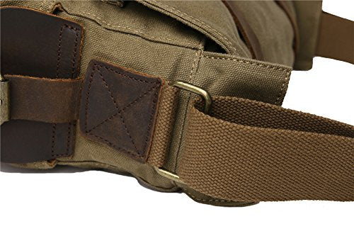 Vintage Military Leather Canvas Laptop Bag Medium - Army Green
