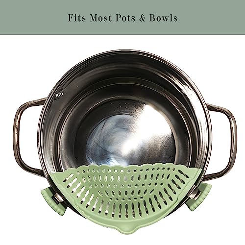 Green and Gray Silicone Kitchen Clip-On Strainers for Pots - 2 Pack