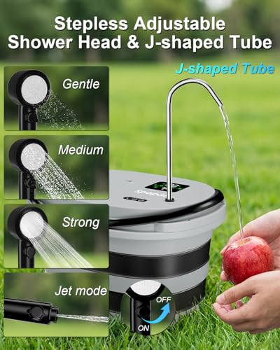 Portable Camping Shower Kit with 20L Foldable Bucket & 13000mAh Battery