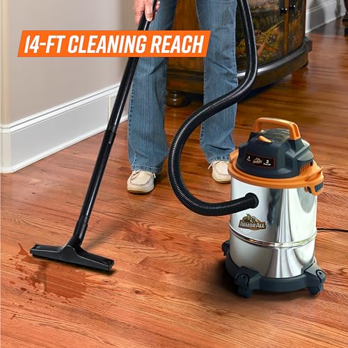 4-Gallon Wet Dry Vacuum with 3 Peak HP Stainless Steel Tank, Portable & Multi-Use