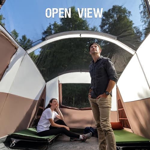 Brown Portal 8-Person Family Camping Tent with Screen Room, Water-Resistant
