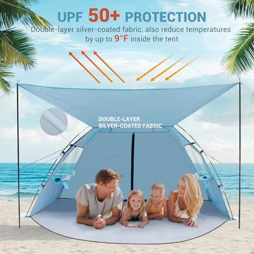 Beach Tent Sun Shelter with Canopy for 4-5 People - Sky Blue - Elegear CumbreX™