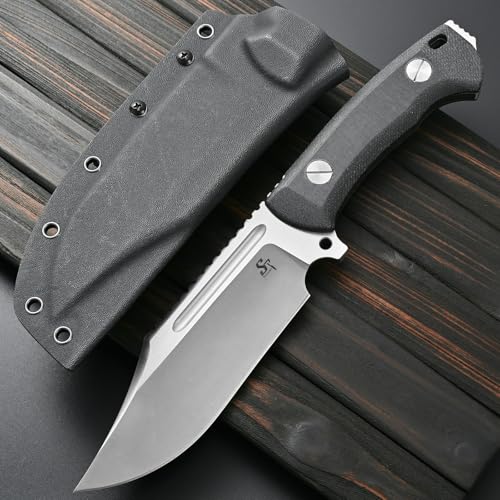 Fixed Blade Knife 8mm Thick N690 Steel Full Tang G10 Handle Camping Bushcraft Silver