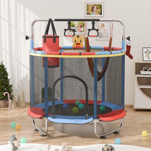 60-Inch Kids Trampoline with Safety Features, 5FT Indoor & Outdoor Playground - Red Blue