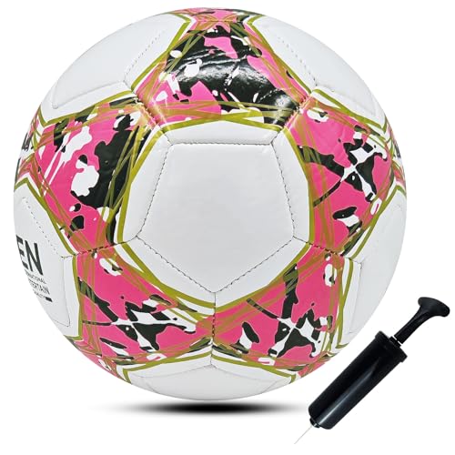 Soccer Ball Size 4 - Practice Training Football for Boys & Girls Red with Pump