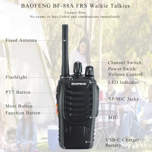 BAOFENG Walkie Talkies BF-88A 6-Pack License-Free Two-Way Radios with USB-C Charger