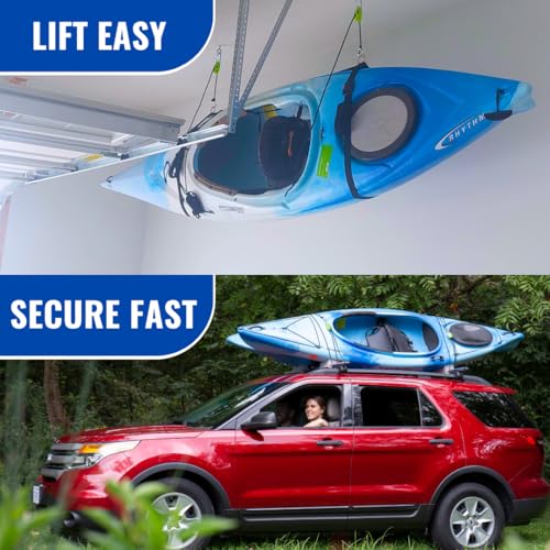 Kayak Ceiling Storage Hoist System - Heavy Duty Overhead Garage Rack