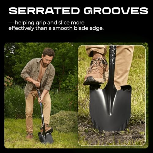 Black CKG Carbon Garden Shovel 43 Inch Heavy Duty Digging Spade with Round Blade & D-Grip