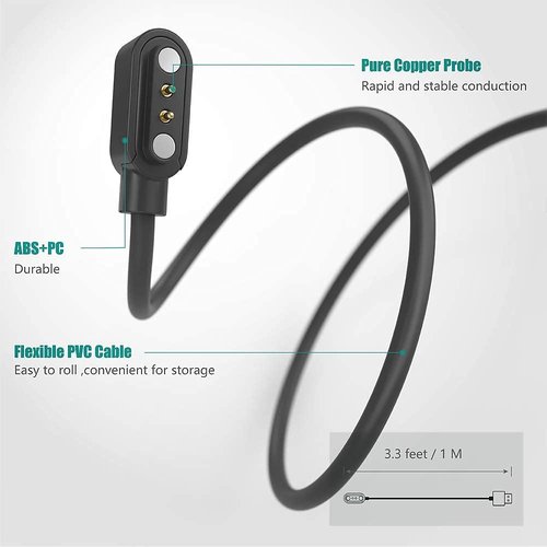 Lamshaw Compatible with JEUJE Dog Bark Collar Charger, Magnetic Replacement Charging Cable Compatible for JEUJE Dog Bark Collar (2 Pack-Black+Black)