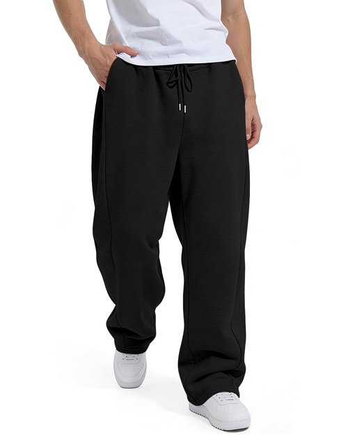 ANNERUN Men's Sweatpants Loose Fit Joggers Pockets Drawstring Heavyweight Fleece Athletic Pants for Men,Black,L