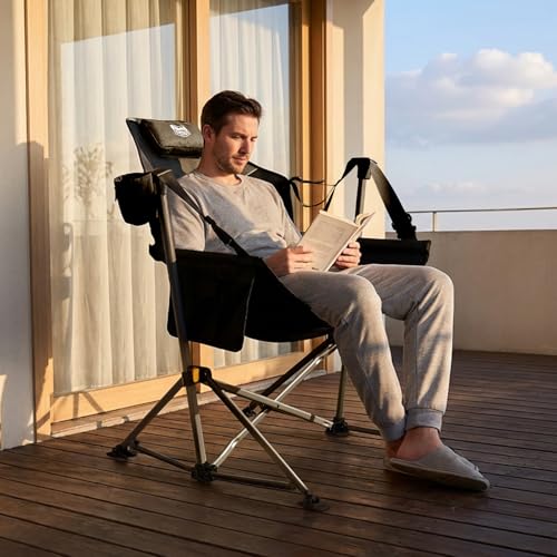 TIMBER RIDGE Black Oversized Portable Camping Swing Chair with Pillow & Cup Holder