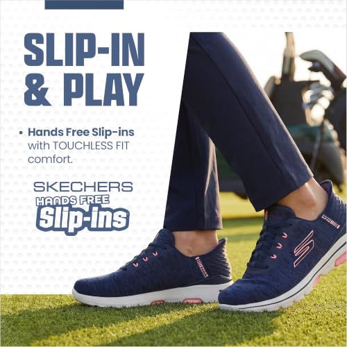 Golf Shoes Women Slip-On Spikeless Water-Resistant Skechers GO WALK 5 Navy Pink