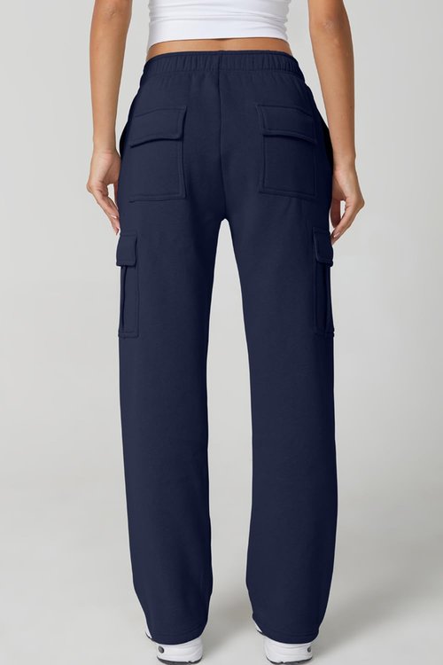QINSEN Womens Casual Long Cashmere Pants Wide Leg Sweatpants with Pockets Lounge Navy S