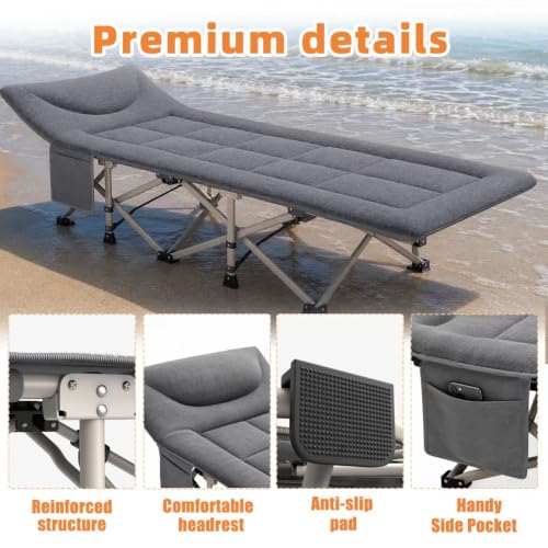 Heavy Duty Camping Cot with Mattress for Adults - 10 Legs, 500 lbs Capacity