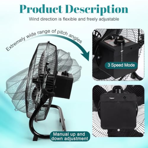 Tujoe 12 Inch Black Solar Panel Powered Fan with Adjustable Speed – Portable Outdoor & Indoor Cooling