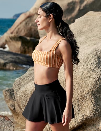 IUGA High Waisted Swim Skirt for Women Tummy Control with Pockets - Black, Large