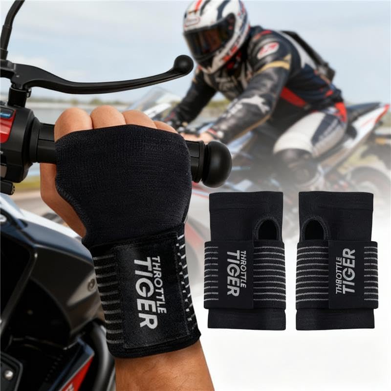 Throttle Tiger – Motorcycle Wrist Brace Adjustable Wrist Wraps for Bikers, Wrist Support Reduces Hand Pain and Absorbs Vibration, Enhancing Comfort and Stability (Large)