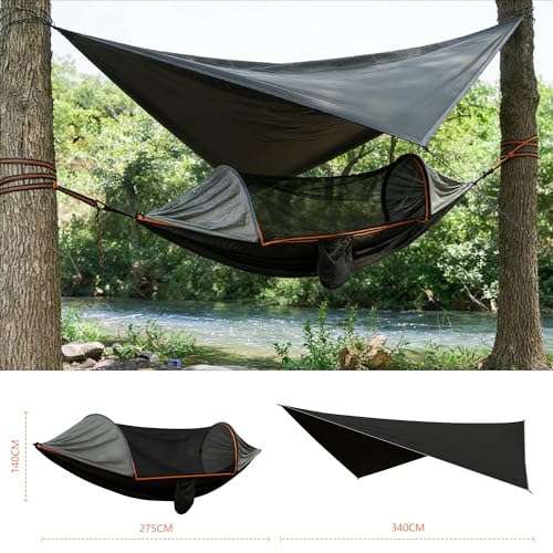 Large Camping Hammock with Mosquito Net and Rain Fly Tarp - Durable & Portable
