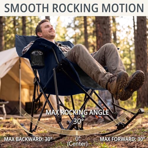 RED CREAT Navy 400lbs Heavy Duty Oversized Folding Rocking Camping Chair for Adults