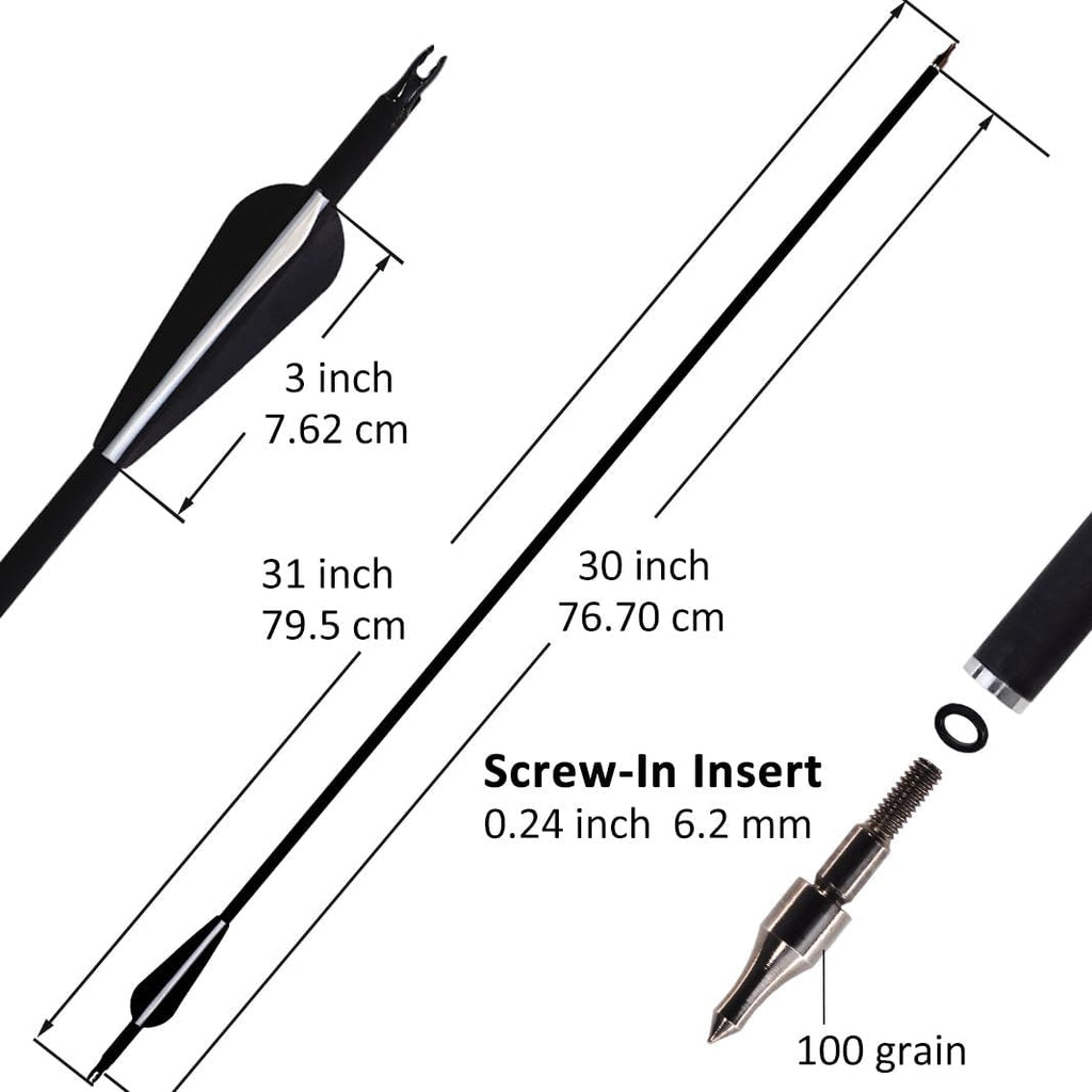 Skiennix 12Pcs Archery Hunting Arrows - Adjustable Nocks & Removable Tips | 30-Inch for Compound & Recurve Bows
