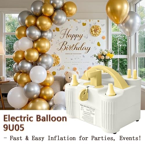 White 4-in-1 Electric Balloon Pump for All Balloons & Inflatables - Portable High Power