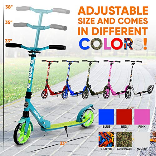 Hurtle Renegade Teal Folding Kick Scooter for Kids Teens & Adults - Alloy Deck & Adjustable Handlebar