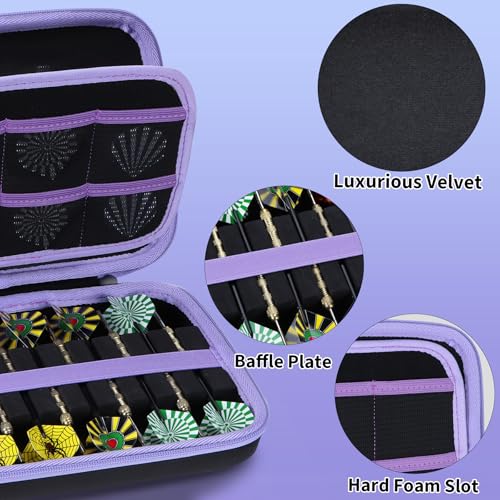 Dart Case for 12 Darts with Purple and Black Foam Interior, Portable Storage