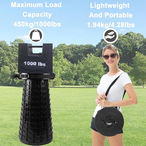 ALEVMOOM XXL Collapsible Telescoping Stool with Cushion & Bag - 23.2-inch Black Portable Seat for Camping & Travel
