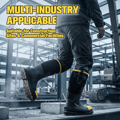 Trudave Steel Toe Rubber Work Boots for Men - Waterproof, Anti-Slip, Black, Size 6-14