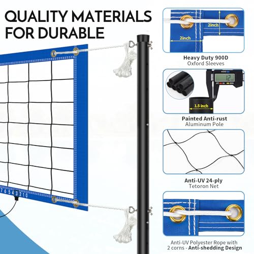 Olybeaka Blue Inground Pool Volleyball Net Set, Adjustable 15-26 FT, Rust-Resistant Aluminum Frame