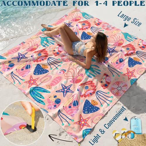Pink Ocean Beach Blanket Sandproof Waterproof 78x81 Inch Oversized Mat