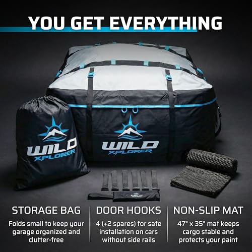 Wild Xplorer 19 Cu Ft Waterproof Soft Shell Roof Cargo Carrier for Vehicles