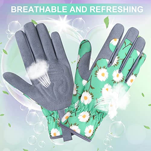 Women's Gardening Weeding Gloves - Leather Thorn-Proof Garden Gloves for Digging & Pruning - Bright Green Medium