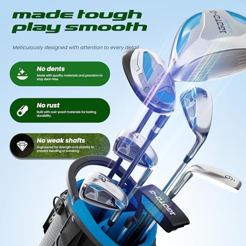 Right Hand Men's Golf Clubs Set with Stand Bag & Rain Cover - Blue, 9 Pieces
