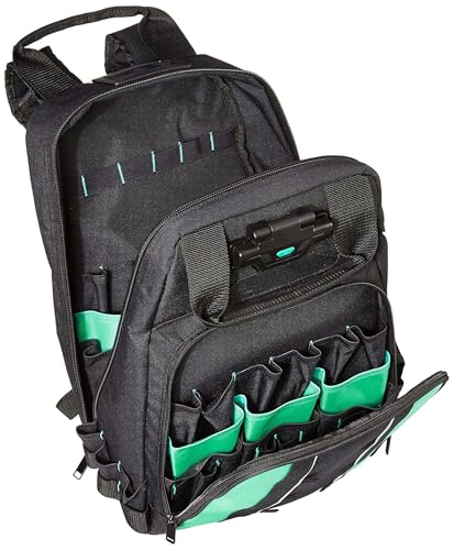 Amazon Basics Tool Backpack with LED Light, 55 Pockets, Padded Straps — Durable Storage Bag for Tools, Black (Variation of Backpack)