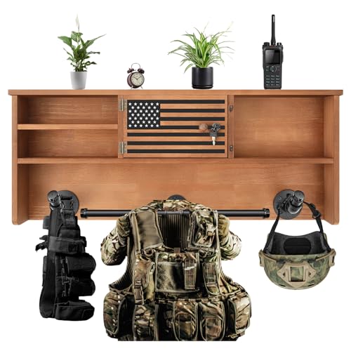 DoubleFill Police Gear Rack with Vest Hanger and Locking Gun Storage - Walnut / Lockers