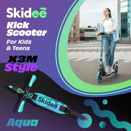 Skidee Adult & Teen Adjustable Folding Scooter - Aqua, Lightweight & Durable