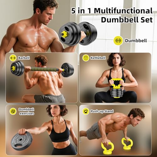 Yellow 30lb Adjustable Dumbbell Set 4-in-1 Home Gym Fitness Equipment