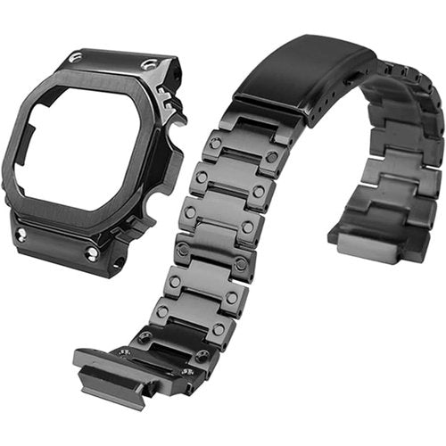 HJHYUL DW-5600 Mod Kit Stainless Steel Case Solid Metal Strap Bracelet for 5600 Series, 5610 Series, 5035 Series Watch Part Replacement (Black metal set, 5610 Series)