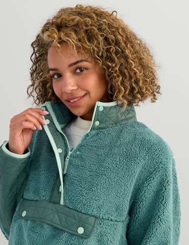 HUK Women's Plush Fleece Half-Zip Pullover - Cozy Sherpa with Pocket, Small / North Atlantic