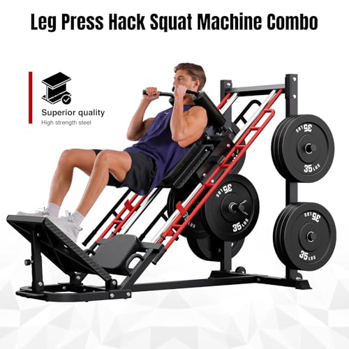 Dripex Leg Press Hack Squat Machine Combo - Classic Red, 2-in-1 Home Gym Equipment