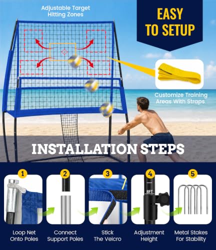 2-in-1 Volleyball Practice Rebound Net with Adjustable Height & Storage