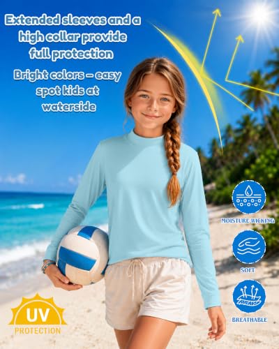 Girls Rash Guard Swimwear Shirt 3 Pack - UV Protection, Quick Dry
