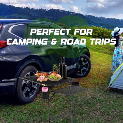 BBTO Portable Tire-Mounted Camping Table with Adjustable Height & 2 Cup Holders