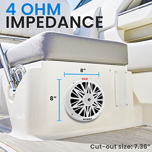 Pyle 8-Inch Marine Waterproof Speakers - 300W Power, Weather Resistant, Dual Cone, White, PLMR82