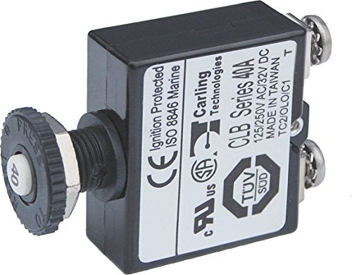 40 Amp DC Push Button Reset Circuit Breaker with Screw Terminals - Safe for Marine Use
